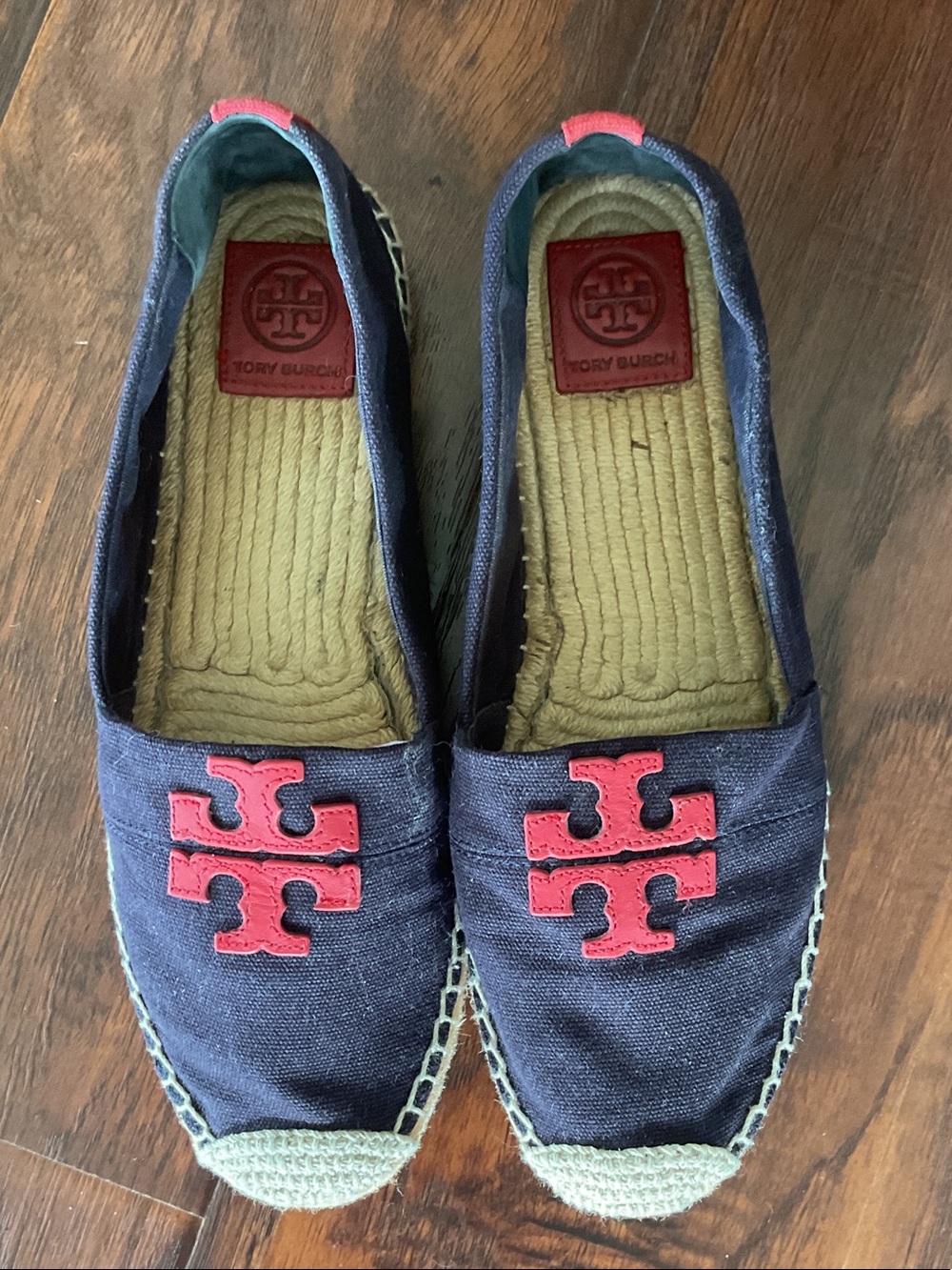 Tory Burch Navy Espadrille Slip-On with Red Logo
